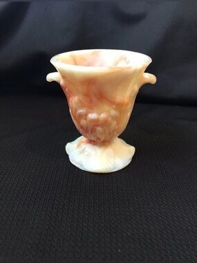 Vintage Akro Agate 
Match Holder Urn 
Embossed Flowers 
Depression Slag Glass